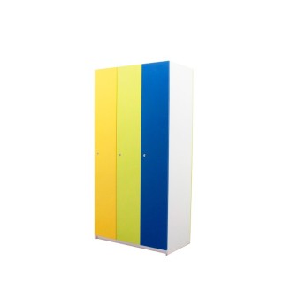 Taquilla de 3 cuerpos con puertas azul, verde y amarillo de 90cm