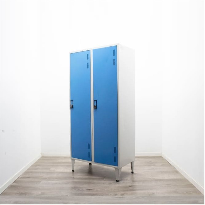 Taquilla metálica de 3 cuerpos en azul y gris de 90cm