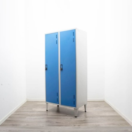 Taquilla metálica de 3 cuerpos en azul y gris de 90cm