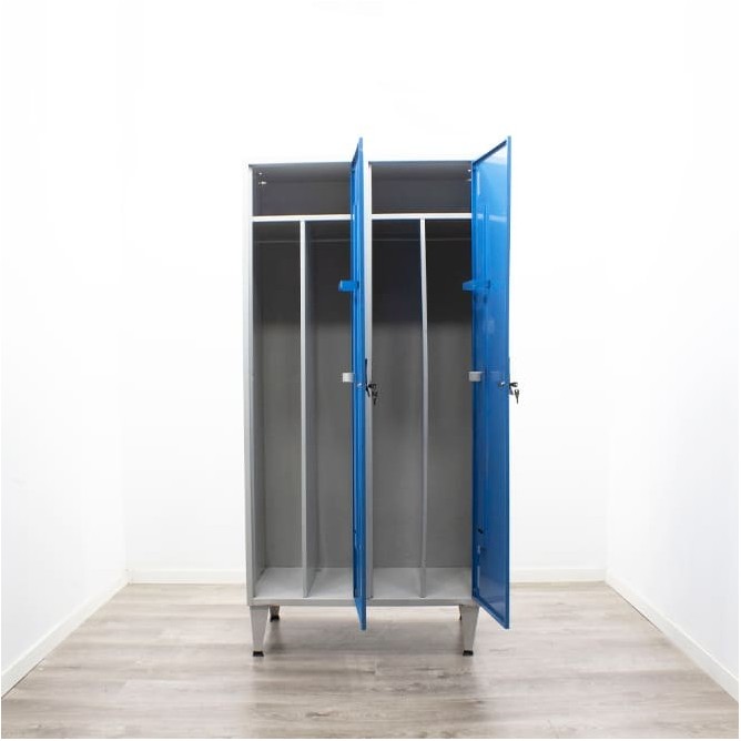 Taquilla metálica de 3 cuerpos en azul y gris de 90cm
