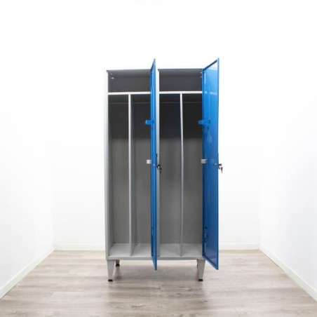Taquilla metálica de 3 cuerpos en azul y gris de 90cm