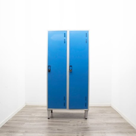 Taquilla metálica de 3 cuerpos en azul y gris de 90cm