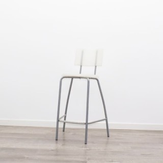 Taburete fijo de PVC blanco y respaldo 2
