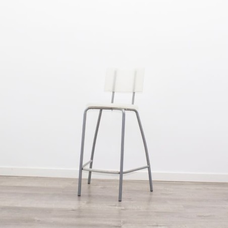 Taburete fijo de PVC blanco y respaldo
