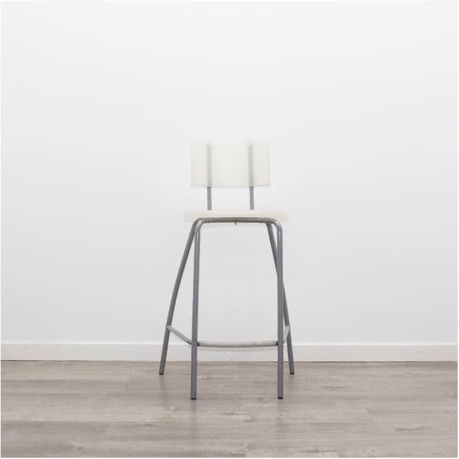 Taburete fijo de PVC blanco y respaldo