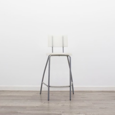 Taburete fijo de PVC blanco y respaldo