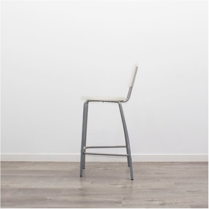 Taburete fijo de PVC blanco y respaldo