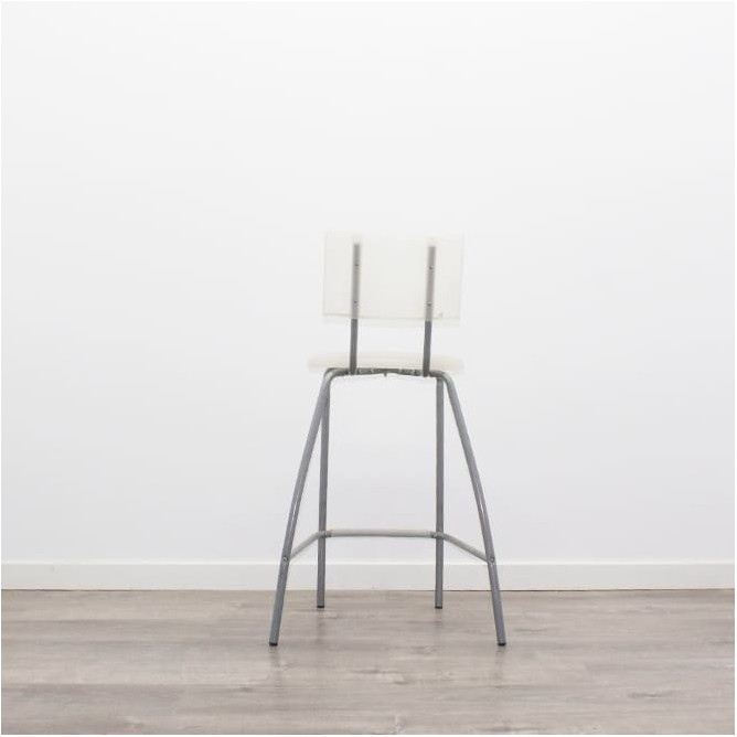 Taburete fijo de PVC blanco y respaldo
