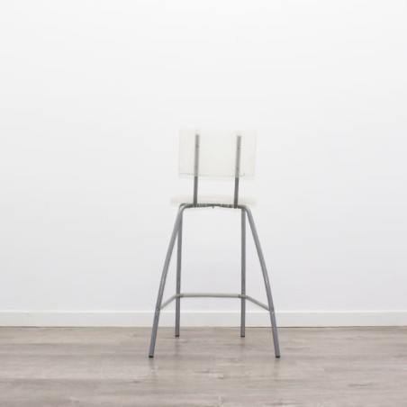 Taburete fijo de PVC blanco y respaldo