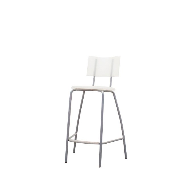 Taburete fijo de PVC blanco y respaldo