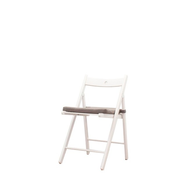 Silla colectividad plegable en madera blanca con cojín