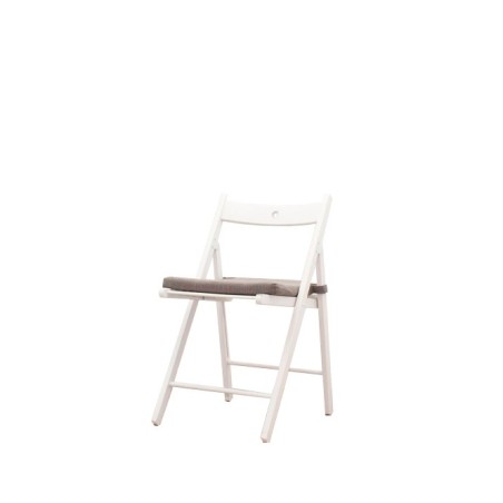 Silla colectividad plegable en madera blanca con cojín