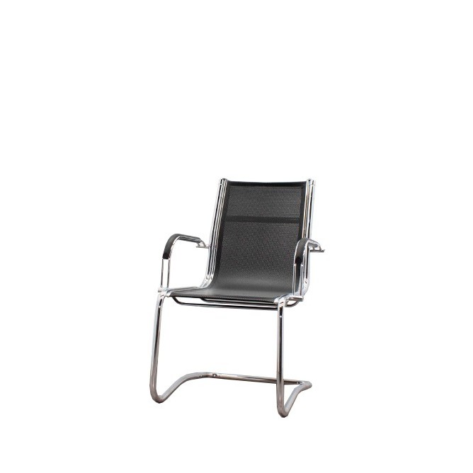 Silla confidente de rejilla negra y base cromada
