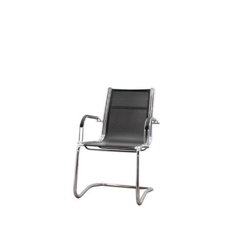 Silla confidente de rejilla negra y base cromada
