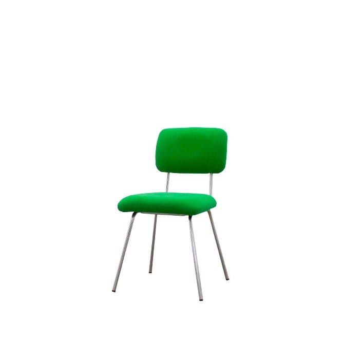 Silla confidente en tela verde base 4 patas grises