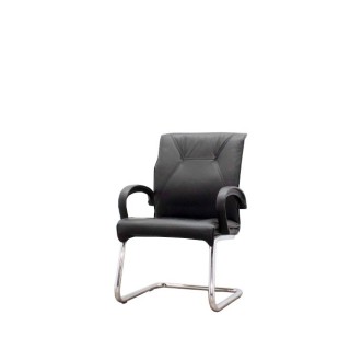 Silla confidente en piel negra con base patín cromada