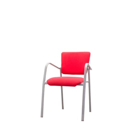 Silla confidente fija en rojo con brazos y estructura gris