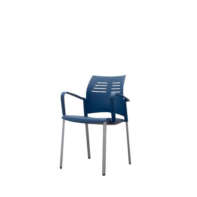 Silla colectiva en polipropileno azul con brazos
