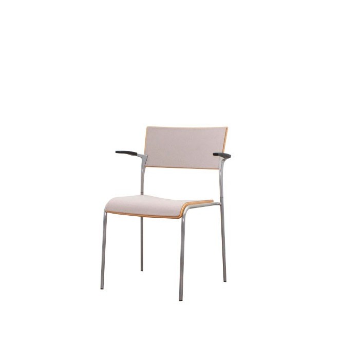 Silla confidente de madera y tapizado gris claro