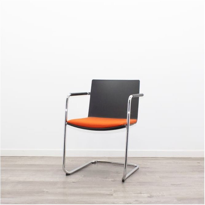Silla confidente de madera asiento tapizado naranja