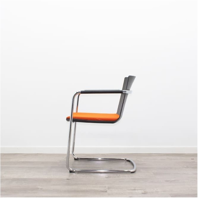 Silla confidente de madera asiento tapizado naranja