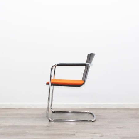 Silla confidente de madera asiento tapizado naranja