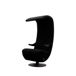 Sillón de espera tapizado negro con altavoces y luz