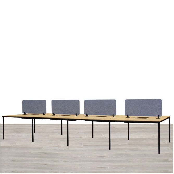 Mesa multipuestos de 8 puestos en roble y negra de 480,5cm