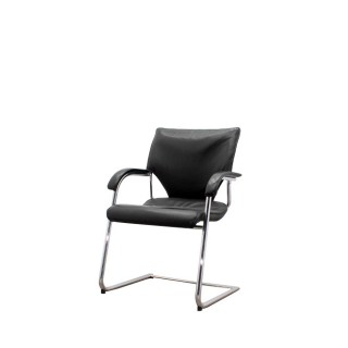 Silla confidente en piel negra y base patín cromada