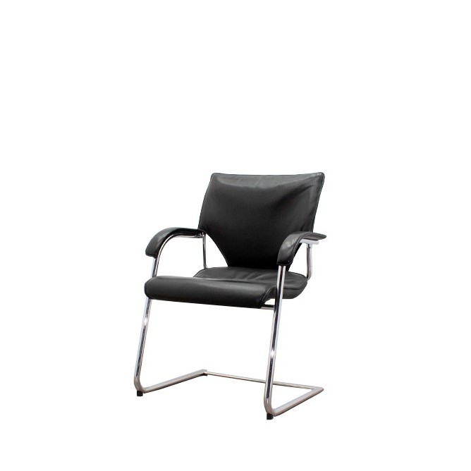 Silla confidente en piel negra y base patín cromada