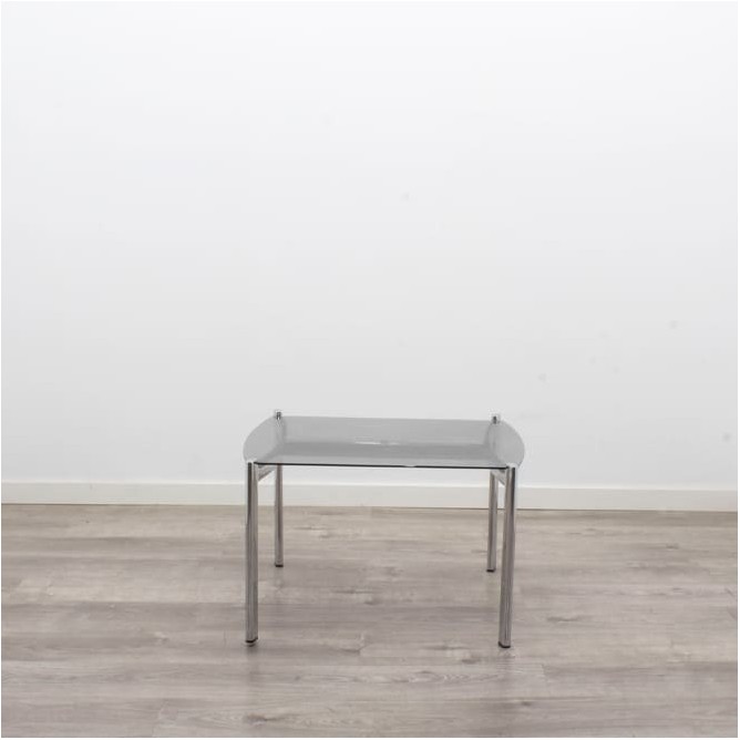 Mesa de rincón cromada y cristal ahumado