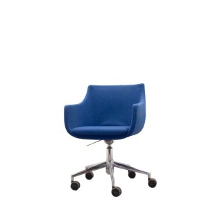 Sillón de espera con ruedas en tela azul
