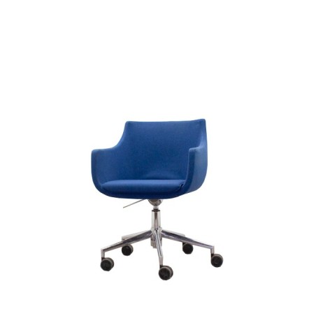 Sillón de espera con ruedas en tela azul
