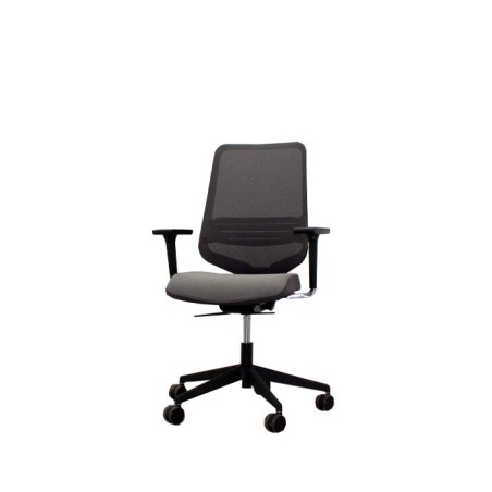 Silla operativa gris con respaldo de malla y apoyo lumbar DOT.PRO