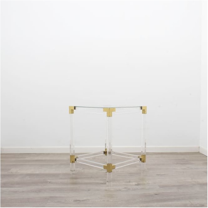 Mesa de rincón metacrilato con apliques dorados de 50cm