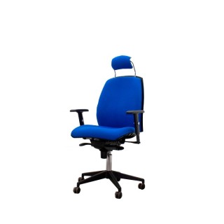 Silla operativa tapizada azul y sistema syncron