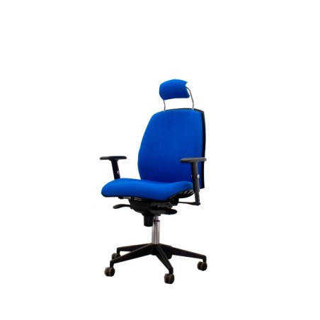 Silla operativa tapizada azul y sistema syncron