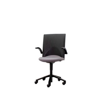 Silla operativa gris y respaldo polipropileno negro con brazos fijos