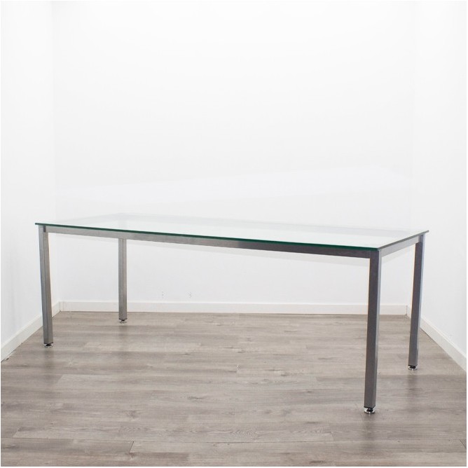 Mesa operativa de cristal con patas metálicas de 200cm - Mercaoficina