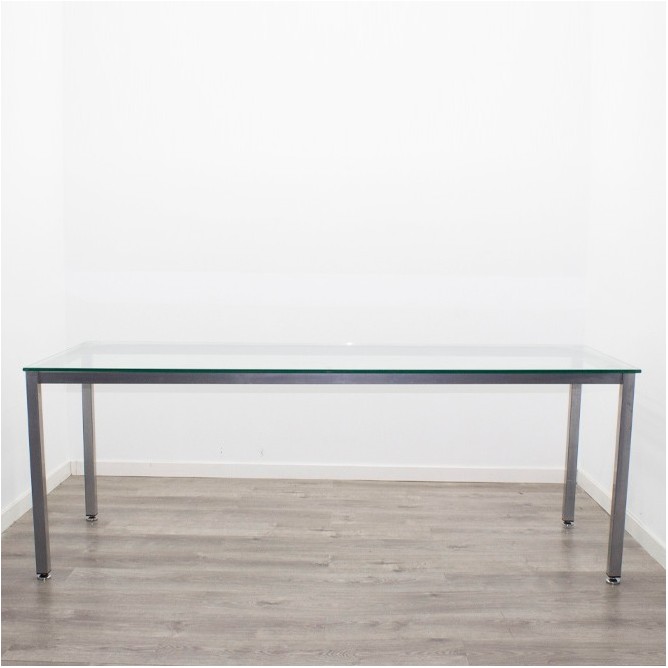 Mesa operativa de cristal con patas metálicas de 200cm - Mercaoficina