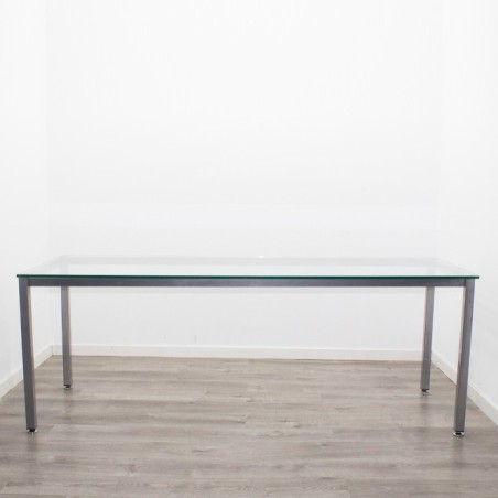 Mesa operativa de cristal con patas metálicas de 200cm - Mercaoficina