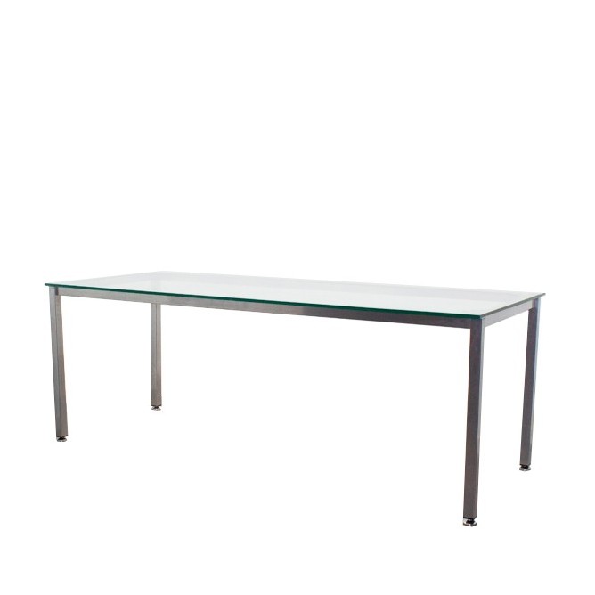 Mesa operativa de cristal con patas metálicas de 200cm - Mercaoficina