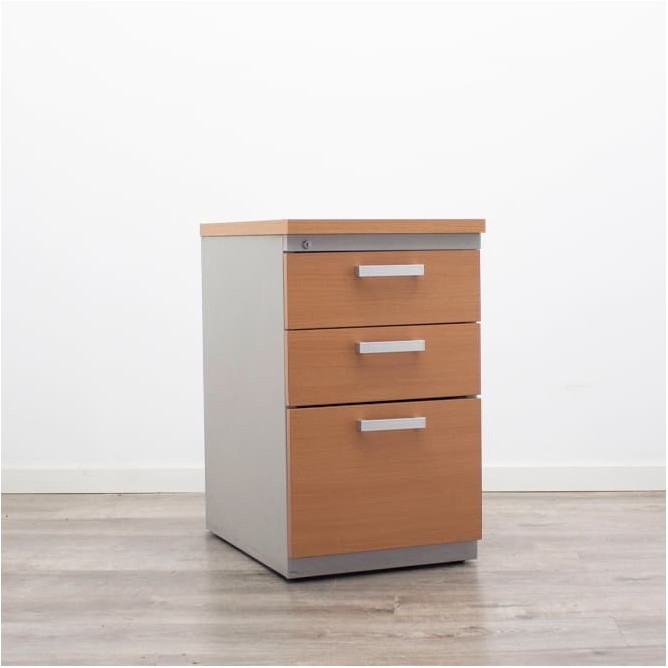 Cajonera pedestal metálica 2 cajones y archivo en gris y peral