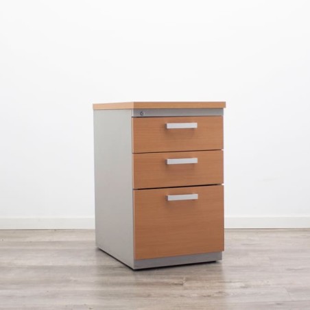 Cajonera pedestal metálica 2 cajones y archivo en gris y peral