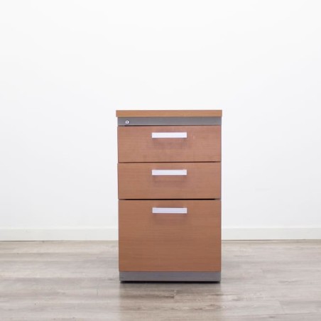 Cajonera pedestal metálica 2 cajones y archivo en gris y peral