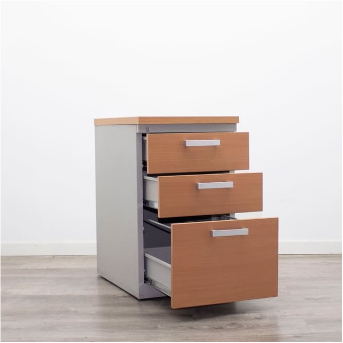 Cajonera pedestal metálica 2 cajones y archivo en gris y peral