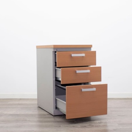 Cajonera pedestal metálica 2 cajones y archivo en gris y peral