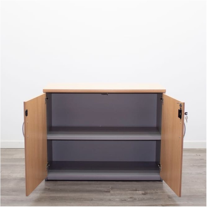 Armario bajo melamina gris y olmo de 92cm