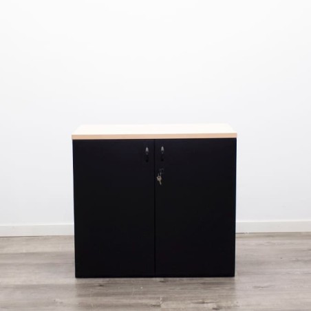 Armario bajo metálico negro y tapa maple de 80cm