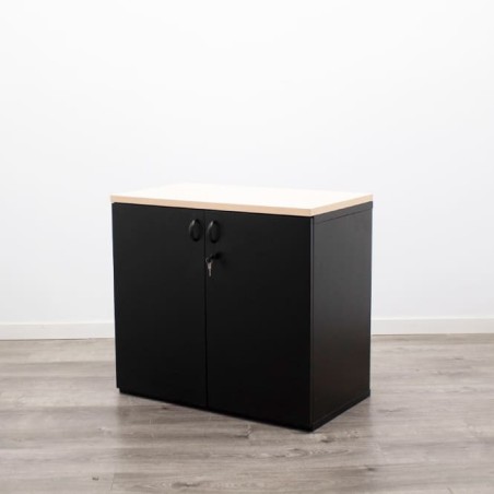 Armario bajo metálico negro y tapa maple de 80cm